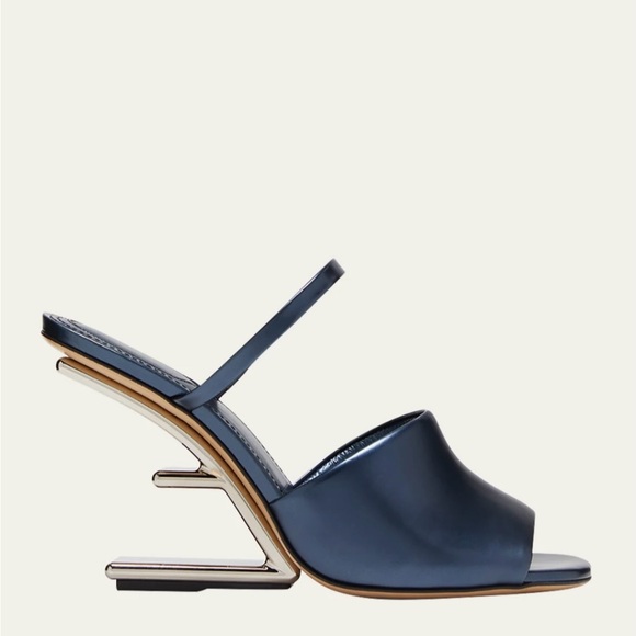 Fendi First Metallic F-Heel Mule Sandals - Picture 6 of 15